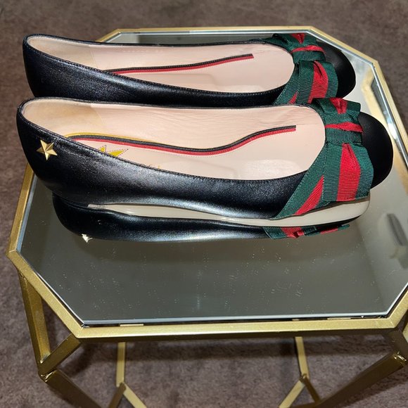 GUCCI web bow star stud ballet flats - Picture 3 of 6